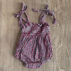 Stitchy Fish Red, White & Blue Gingham Bubble Romper Size 9 Months